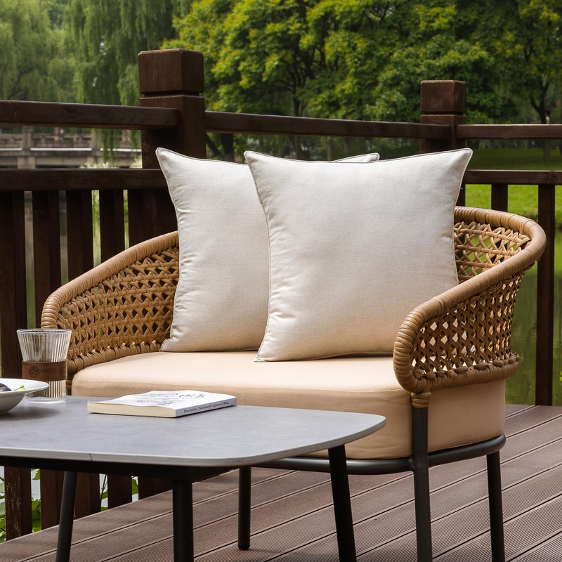 NiNi ALL Outdoor Waterproof Throw Pillow Covers Set of 2 Decorative Farmhouse Garden Pillowcase Solid Cushion Cases for Patio Tent Couch 18x18 inch Beige - Image 2